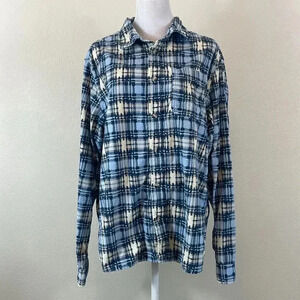 BDG blue check corduroy button down shirt long sleeve size large